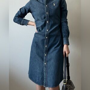 RALPH LAUREN BLUE DENIM BUTTON-DOWN SHIRT DRESS XS - Classic